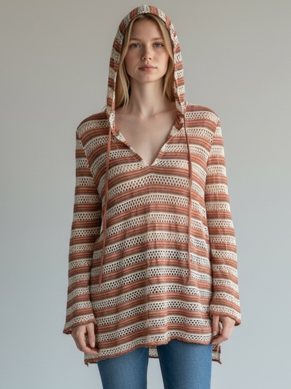 Free People We The Free Orange Stripe Hoodie Retro Cover Up